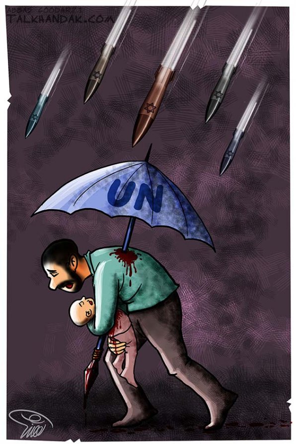 کاریکاتور,غزه,عکس کاریکاتور,سازمان ملل,فلسطین,مردم,چترحمایتی,موشک,بمب,هنر,gaza,UN,Cartoon,خون,کشتار,مظلوم,اسرائیل,آمریکا,عباس گودرزی,مسلمان